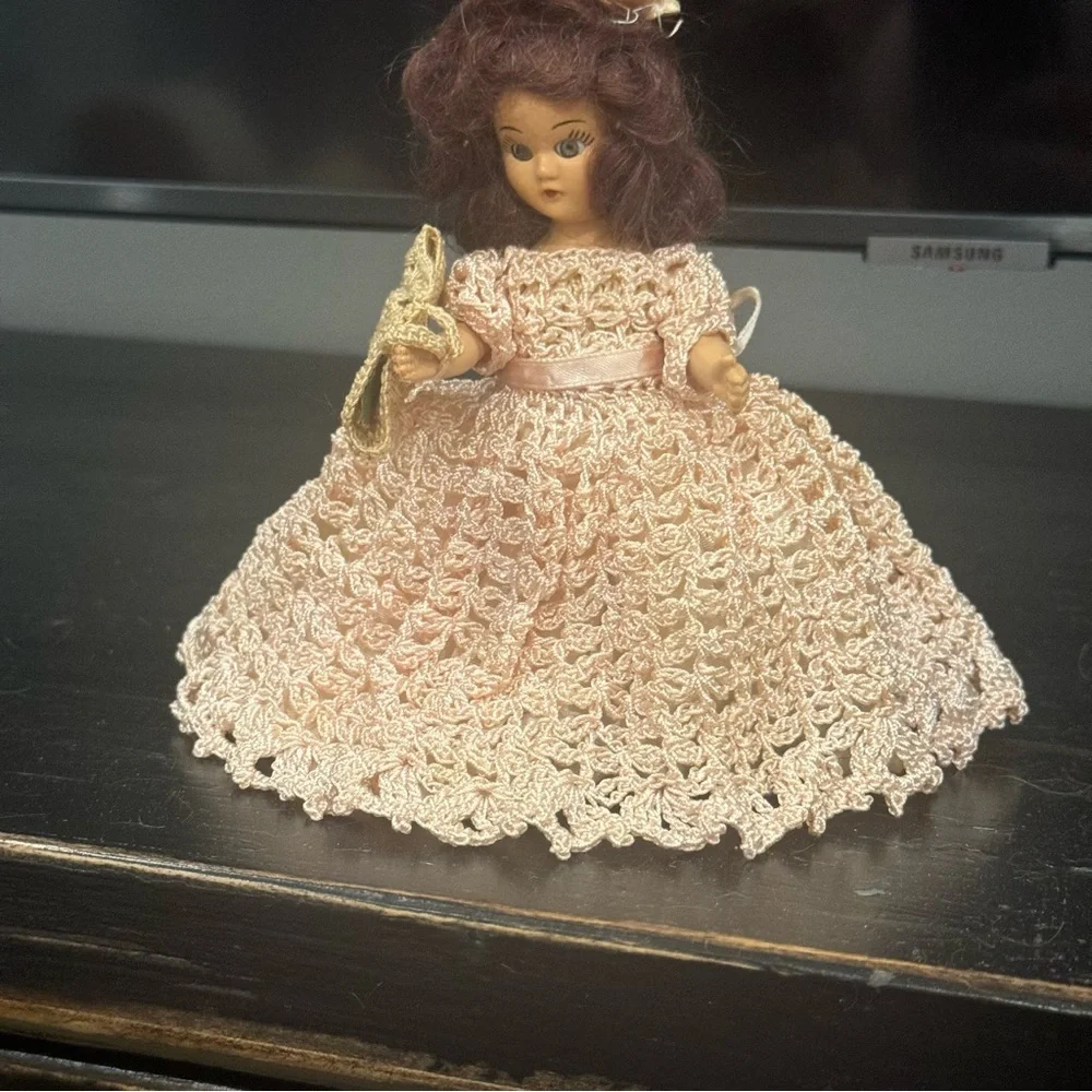 1950s Plastic Dolls in Crocheted Dresses with Underskirts, Panties, and Hats /